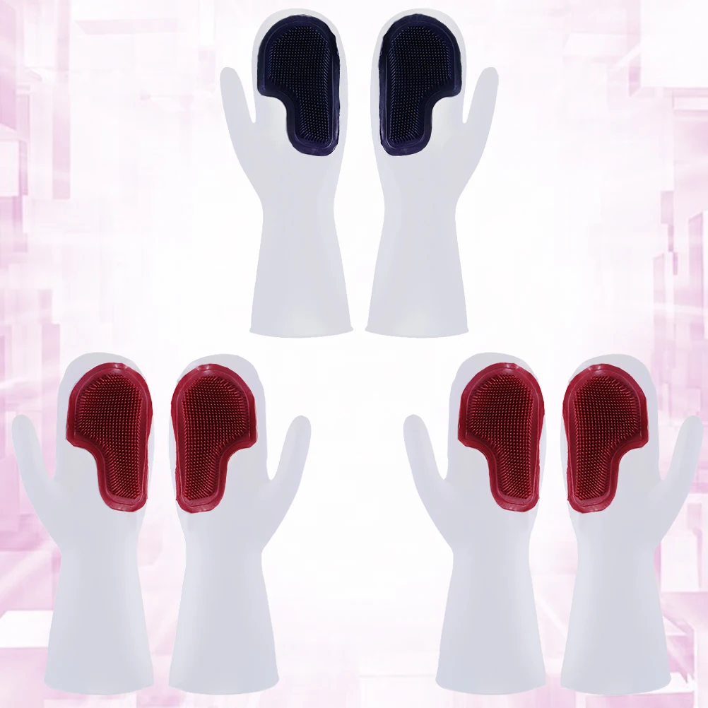 

Waterproof Dishwashing Silicone Kitchen Cleaning Gloves Non-Slip Reusable Household Gloves With Brush For Bowl Washing