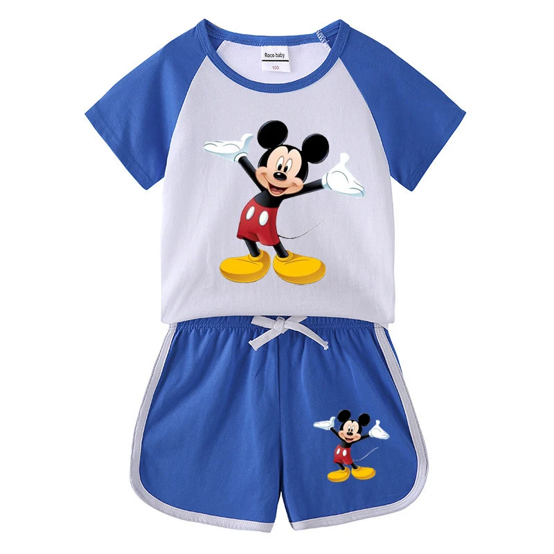 Ropa de dibujos animados para niños y niñas de 1 a 8 años, Camiseta de algodón de Mickey y pantalones cortos, traje para bebés, conjuntos de ropa de Minnie, ropa infantil