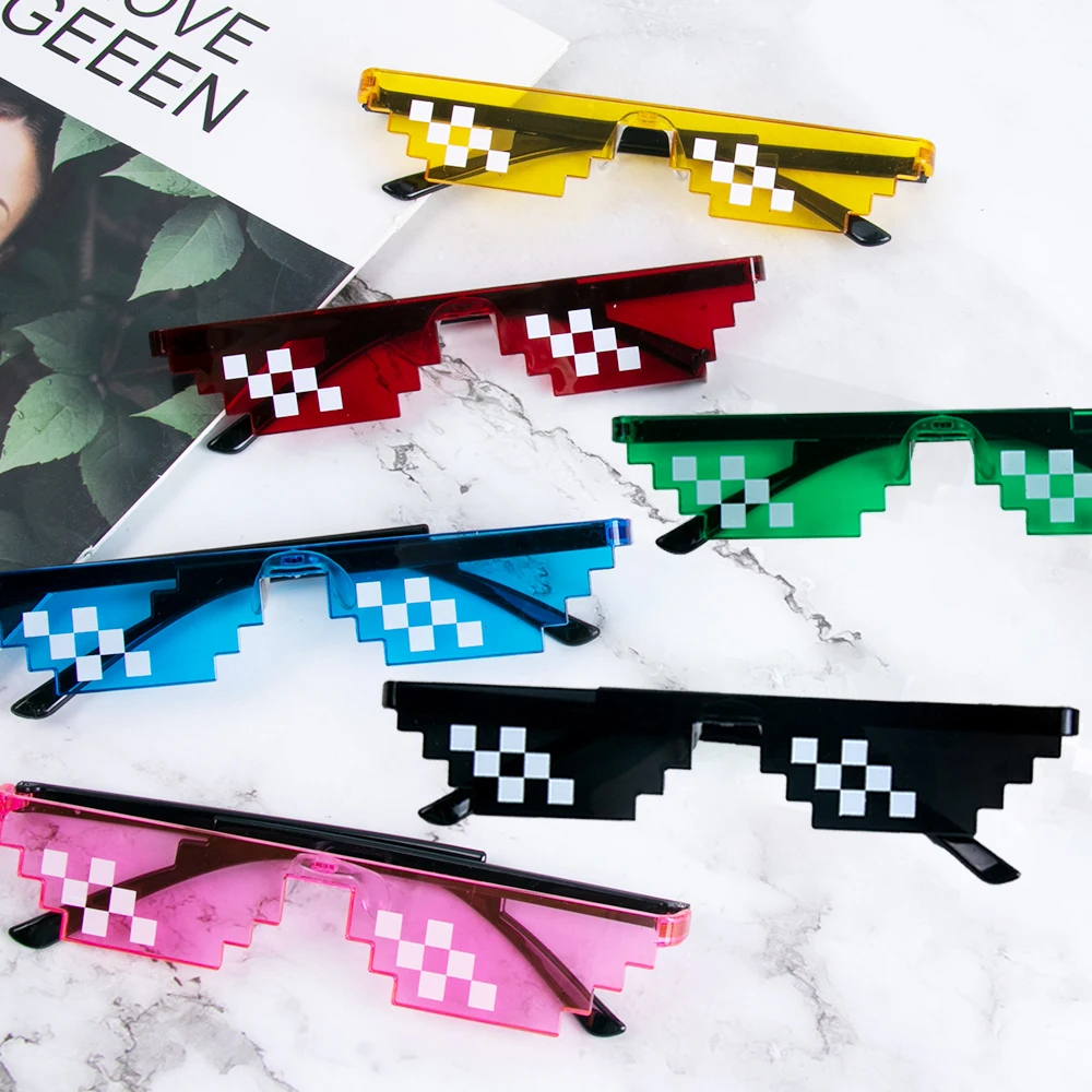 4/8pcs Funny Pixel Mosaic Sunglasses Trick Toy Cool Jokes hip hop party Retro Gamer Robot glasses Birthday Party Cosplay Favors