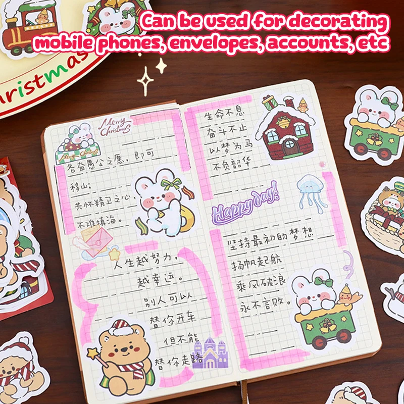 50Sheets Cartoon Cute Christmas Decoration Stickers Aesthetic Stationery Diary Decoration Stickers School Supplies Gifts