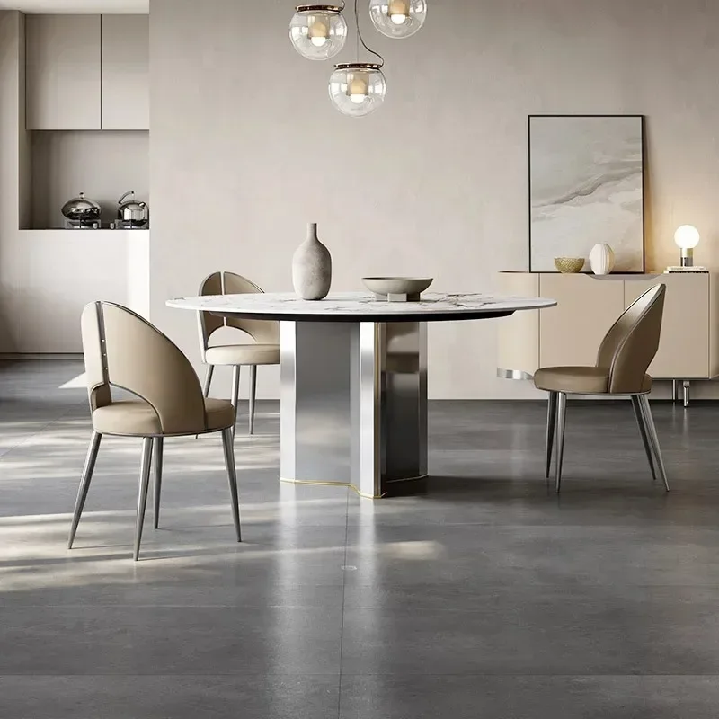 Italian rock slab round table with turntable 2022 high-grade stainless steel mirror bright Deli Fengyan