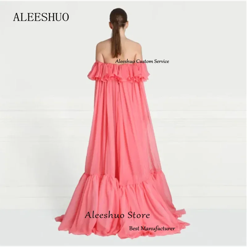 Aleeshuo Simple A-Line Prom Dressess Tiered Cocktail Off The Shoulder Evening Dress Sleeveless Gown Customizedفساتين سهره فاخره