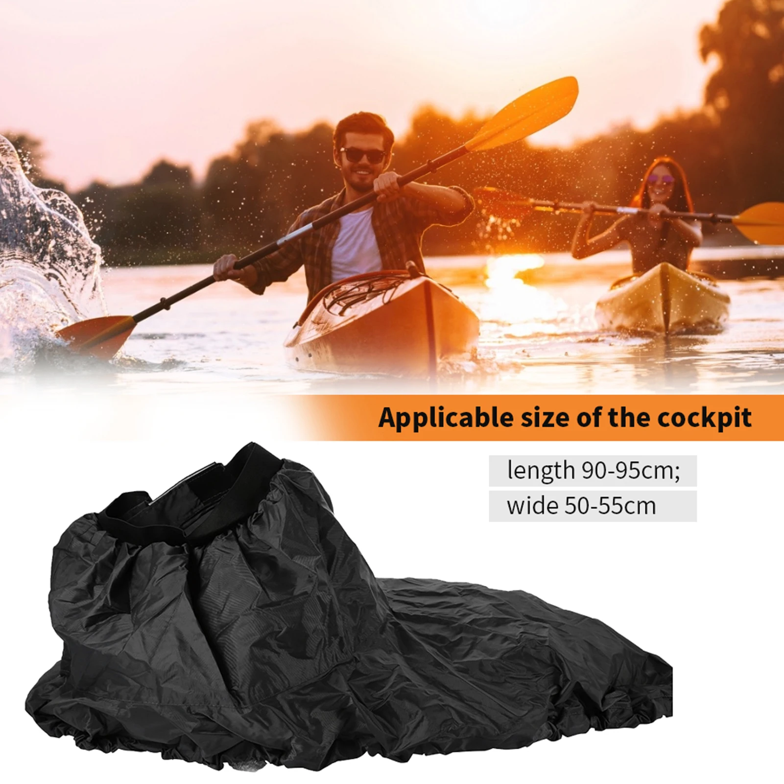 Adjustable Nylon Kayak Spray Skirt Waterproof Cover Water Sports Accessory(Black)