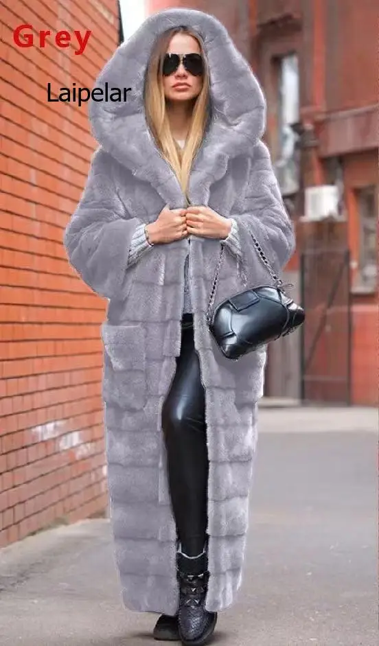 2022 Casual Faux Fur Coat Women Hoodies Furry Thick Warm Long Faux Rabbit Fur Jacket Slim Winter Coat Women casaco feminino 5XL