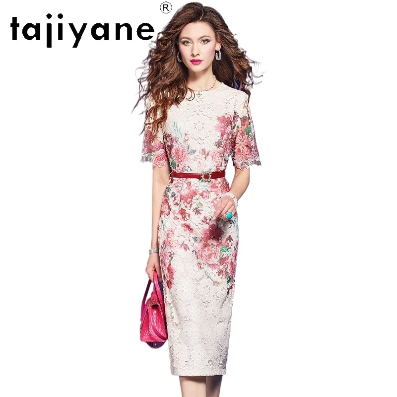 

TAJIYANE Lace Floral Printed Dresses for Women Elegant Midi Dress Short Sleeves Summer Frocks New in Woman Clothing 2026 vestido