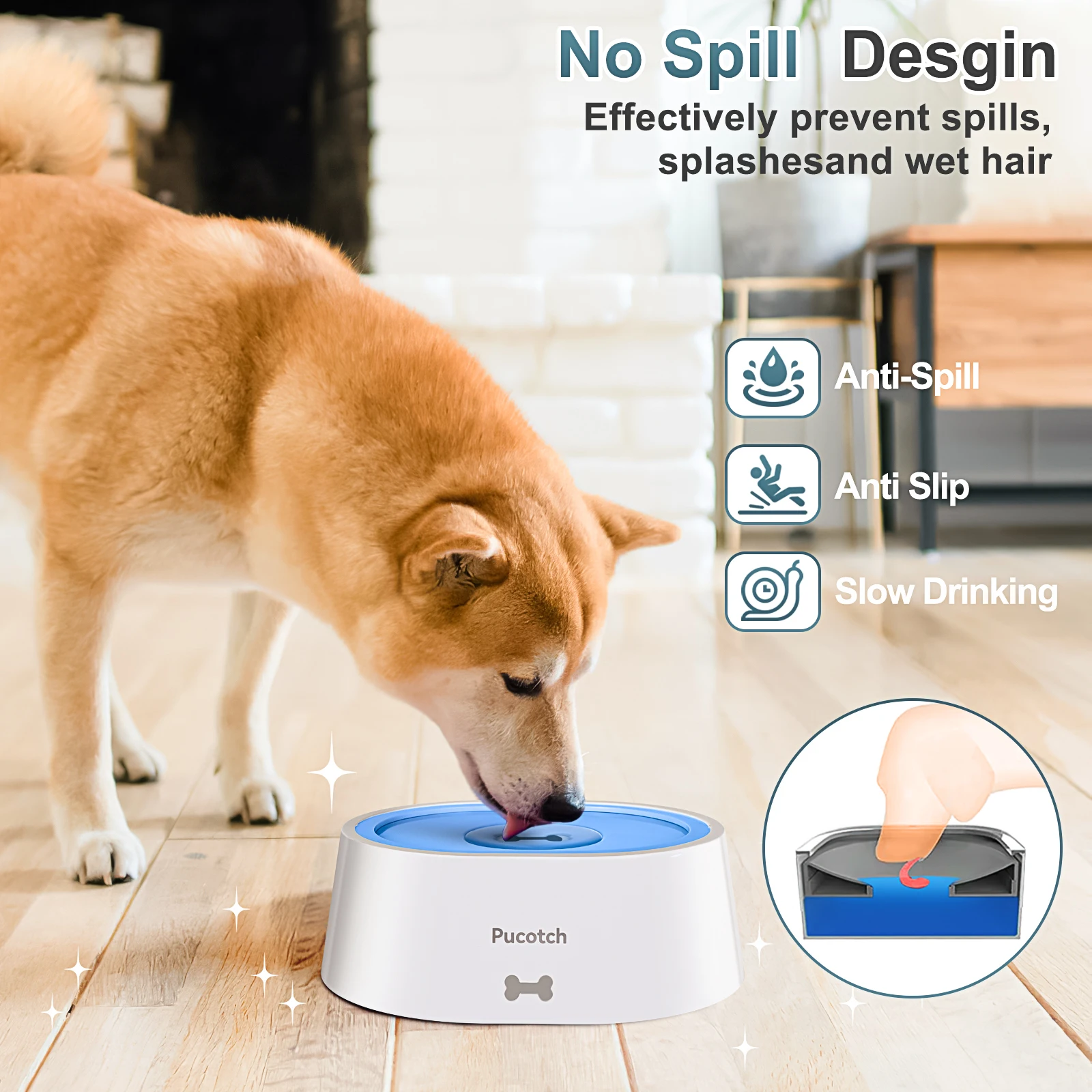 

2L 70oz No Spill Dog Water Bowl Spill Proof Slow Feeder for Messy Drinkers Travel BPA Free Pet Dispenser