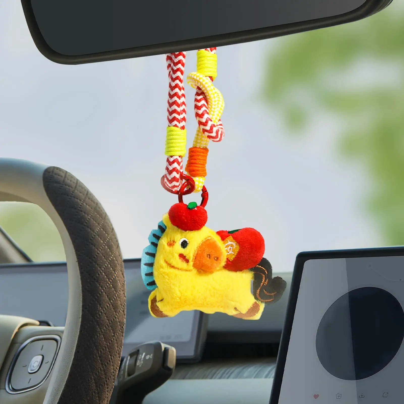 Cavalo de pelúcia carro pendurado ornamento espelho retrovisor decoração ano do cavalo saco acessórios viagem segurança charme presentes de ano novo