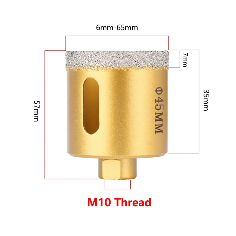 Dry Diamond Core Drill Bit Set, M10 Thread, Vacuum Brazed, Bits De Perfuração, Telha Cerâmica, Buraco Saw, Granito, Mármore, Porcelana, Tijolo,