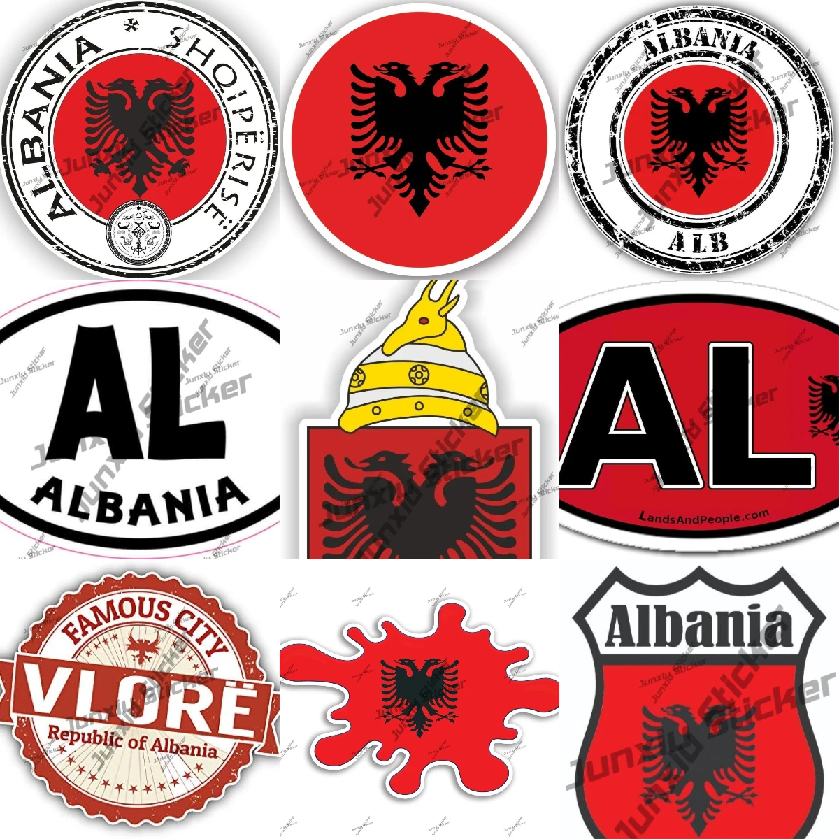 

Albanian Double Headed Eagle Black Red Flag Sticker Oval Code Country AL Vinyl Waterproof UV Resistant Decal Exterior Graphic