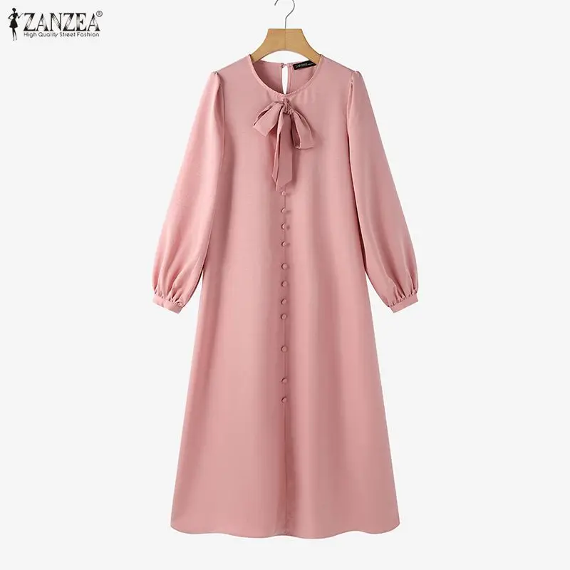 

Элегантные длинные платья макси с бантом и круглым вырезом, мусульманские скромные хиджабы, свободные халаты Абая с длинными рукавами ZANZEA, исламская одежда для Рамадана