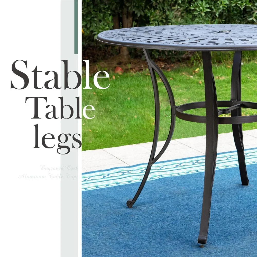 

Cast Aluminum Round High Bar Dining Tables for 6 Person, 54" Dia Engraved Cast-Top Aluminum Table, Customized