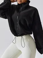 Loose Stand Collar Fleece Casual Jacket Women's Comfortable Polyester Blend Long Sleeve Zipper Closure Fashionable Sweatshirt - Image 2