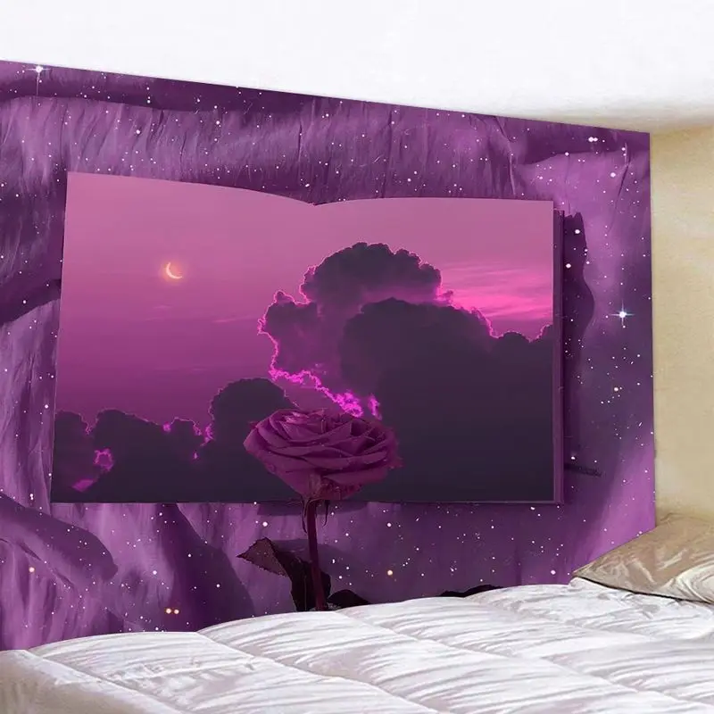 VIKAMA Dreamy Sunset Cloud Tapestry, Warm Wall Hanging Background Cloth for Soothing Living Room Decor