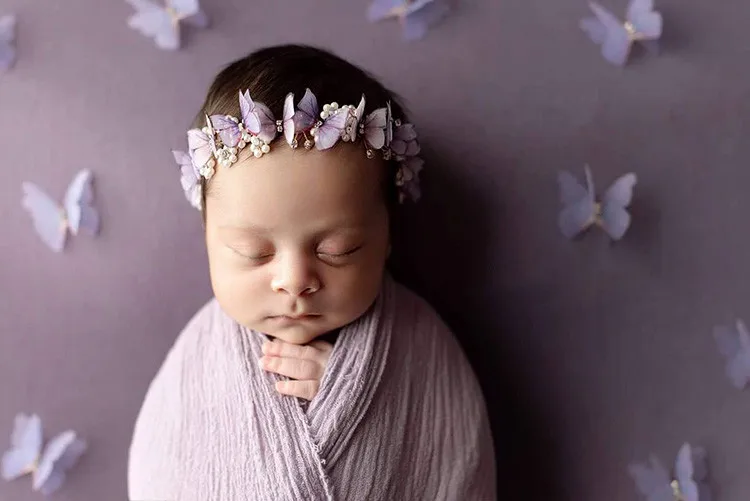 Bebe Girl Headband Newborn Photography Props Butterfly Pearl Hair Headdress Shooting Bebe Sweet Headwear