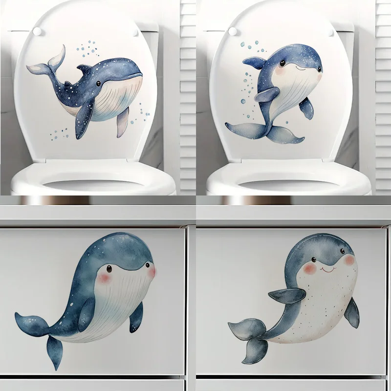 

Baby Whale Toilet Stickers, Bright Wall for Home, Cabinet, Door,Decoration, Vinyl Car Decals, Art Wallpaper