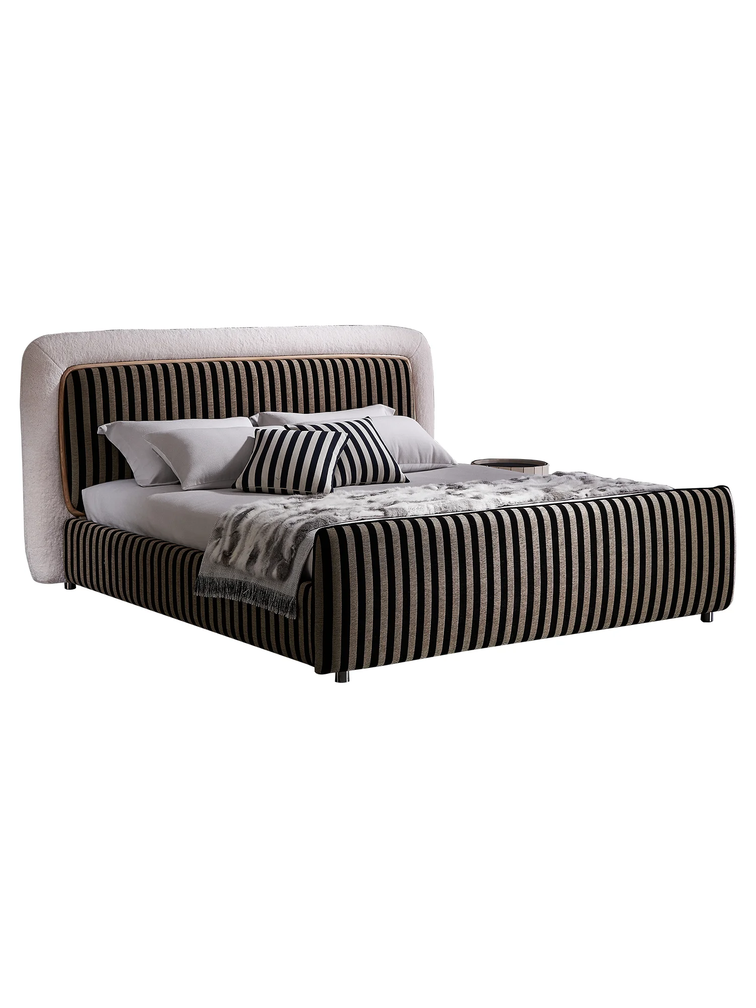 Light luxury striped fabric soft rely on double wedding bed master bedroom modern simple furniture