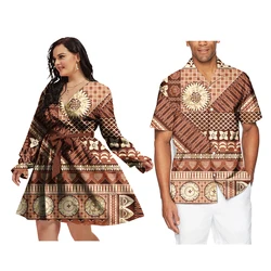 Dresses Women Custom Polynesian Tongan Fijian Tribal Pacific Island Dress Designs Couples Matching Outfits 2024