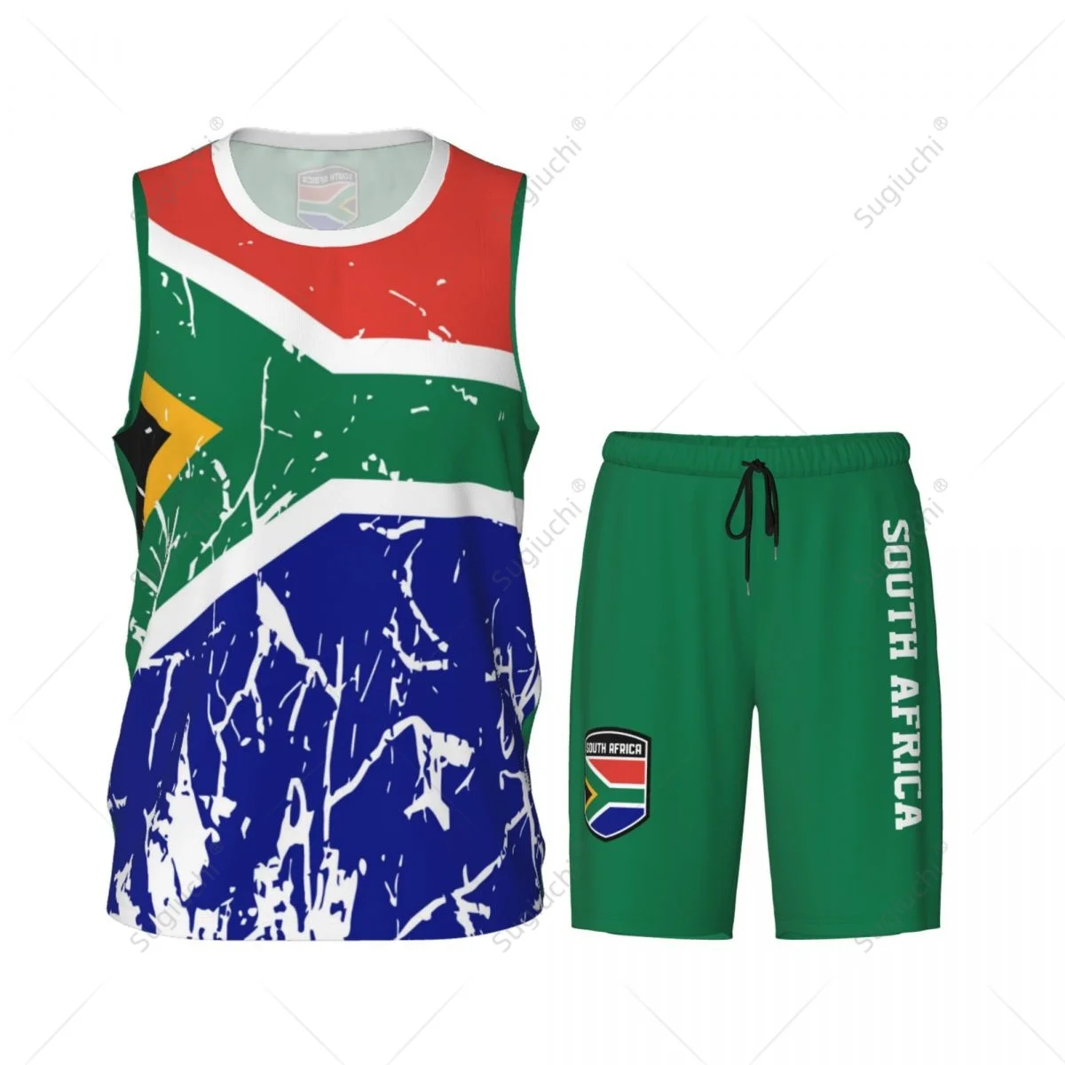 South Africa Flag Grain Men Basketball Set Shirt & Pants Sleeveless