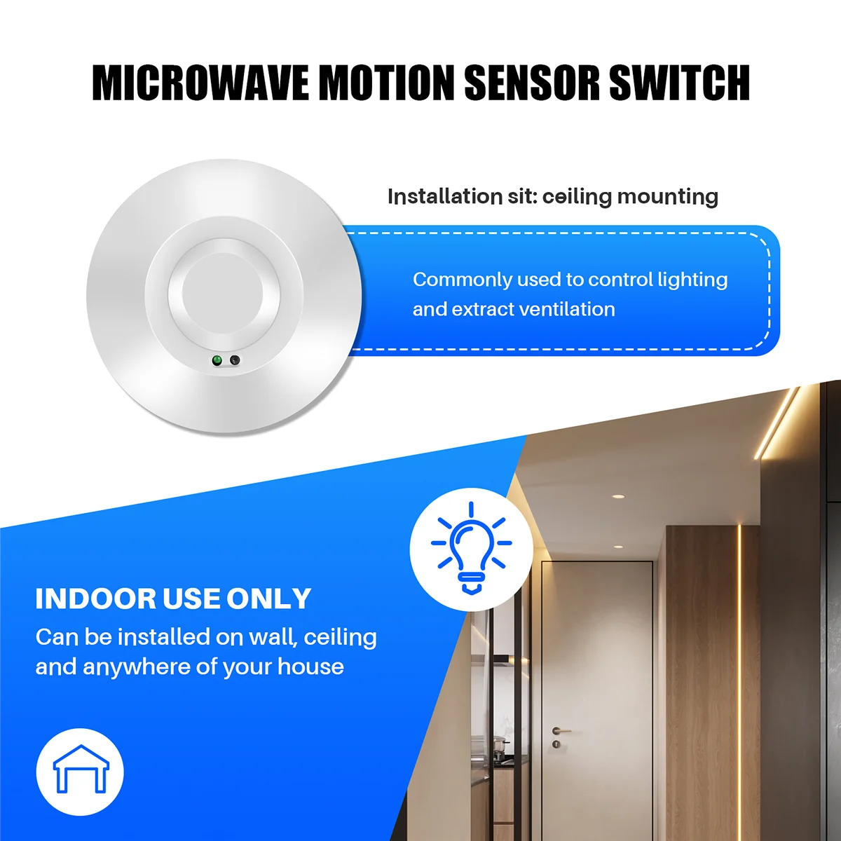 220V 800W Microwave Sensor Pir Occupancy Body Motion Detector Light Switch-Elect