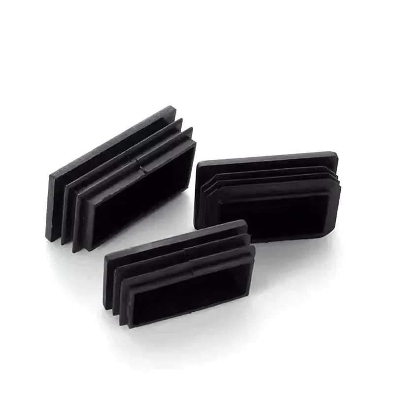 10pcs Black Rectangular Plugs Pipe Tube Cap Plastic Tubing End Cap  For ladder Furniture chair table Leg Protector 10~100mm