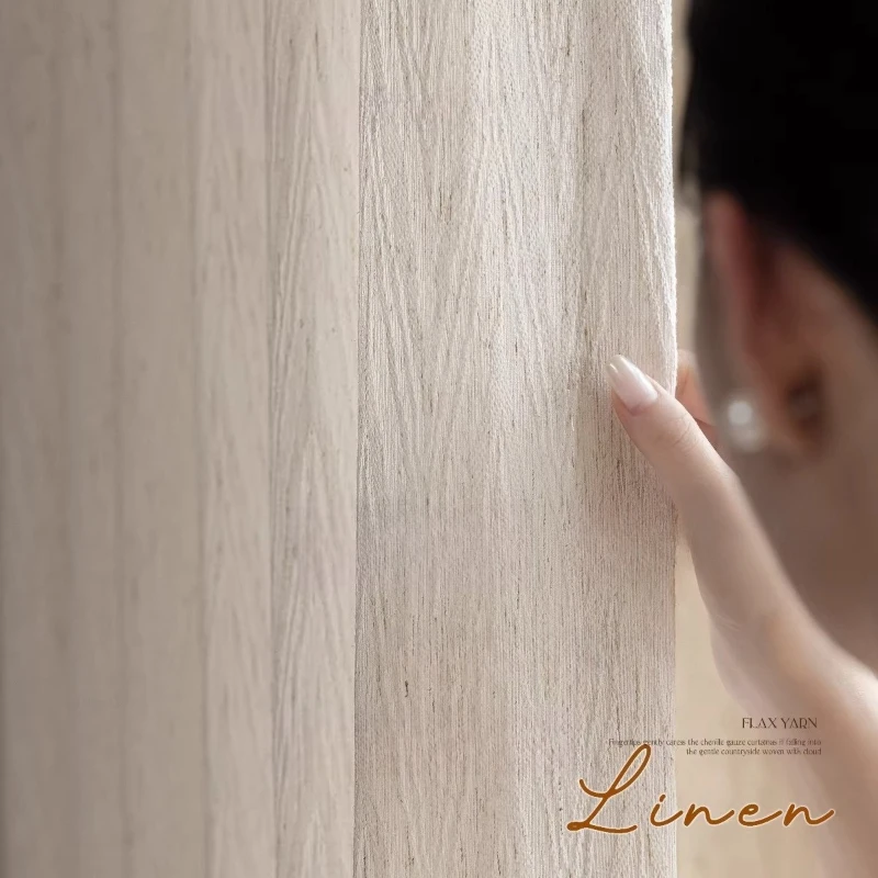 Japanese Light-transmitting Linen Curtains Living Room Balcony Bedroom Window Screen Custom Size Decor White Tulle Fabric