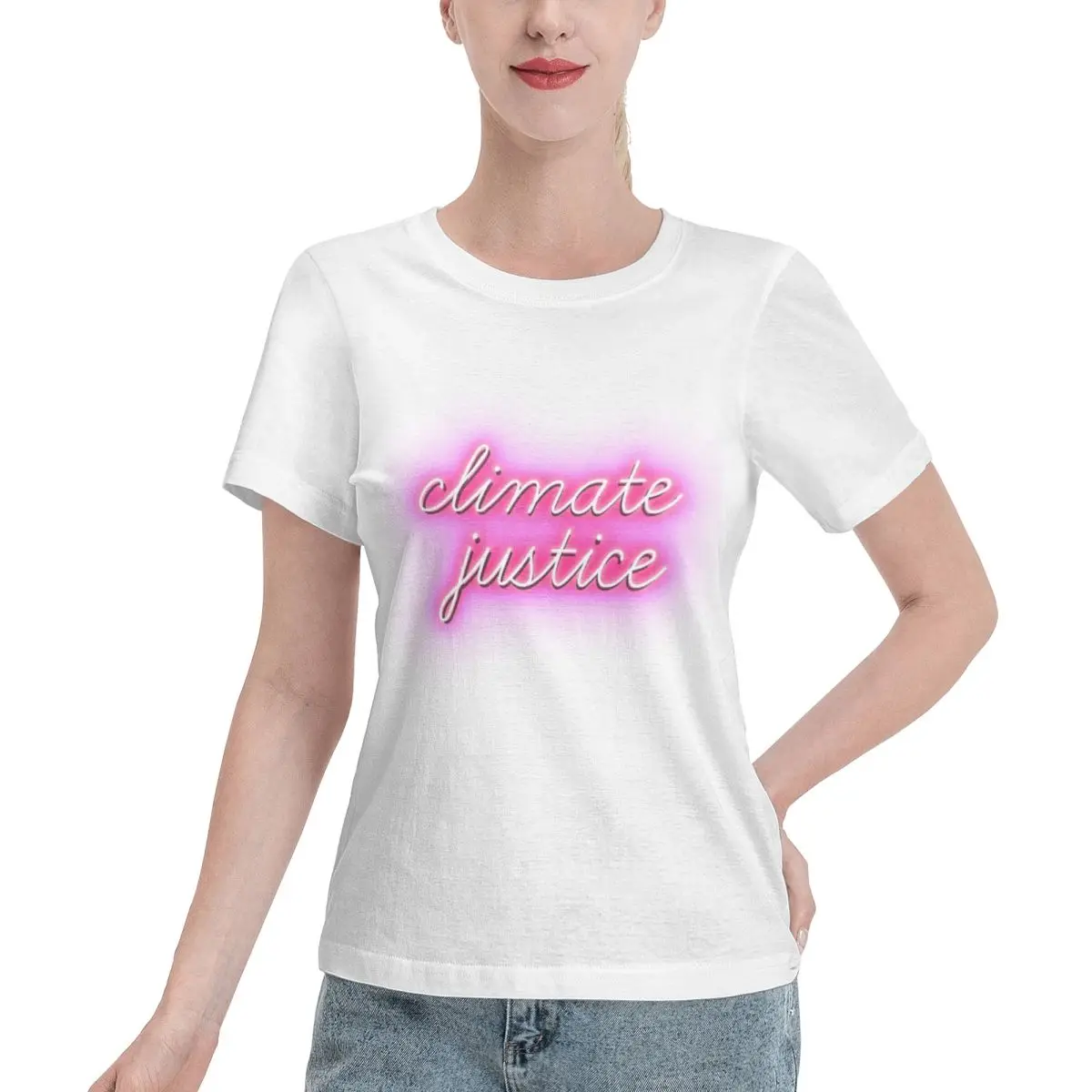 Great Deal Climate Justice Pink Neon Lights Sign Environmental Advocacy Women's T-shirt Fashion Female Casual Tshirt