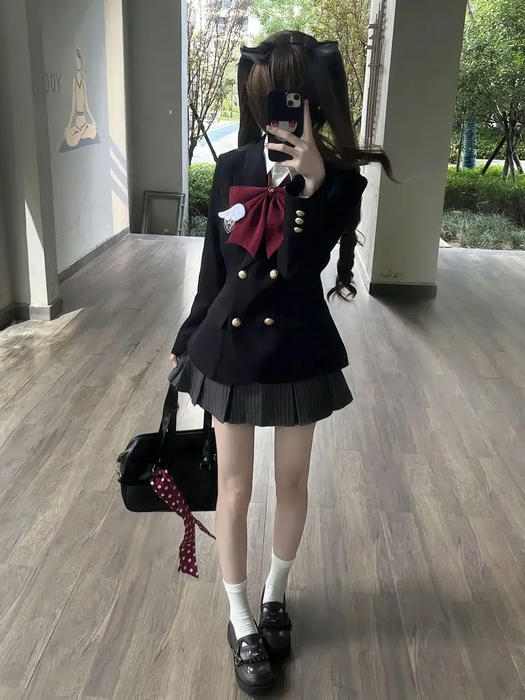 

Spring New Style Japanese School Uniform Wind Jk Uniform Set Women's Double Button Waistcoat Suit Skirt Two-Piece Set