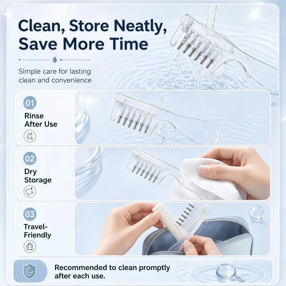 Transparent Essential Oil Applicator Massage Comb 6-Tooth Precise Liquid Guiding Scalp Massager Comb Rolling Metal Teeth