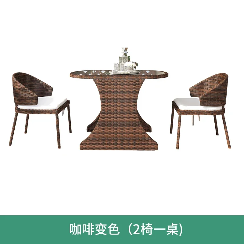 ZC Outdoor Balcony Rattan Chair Three-Piece Set Small Apartment Rattan Waterproof and Sun Protection Tea Table Chair