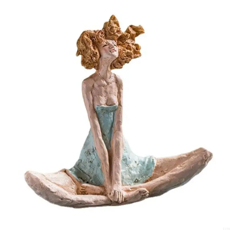 F19B Creative Sitting Girl Figurine Resin Home Decors Statue, Seated Female Tabletop Sculpture for Living Room, Bedroom and