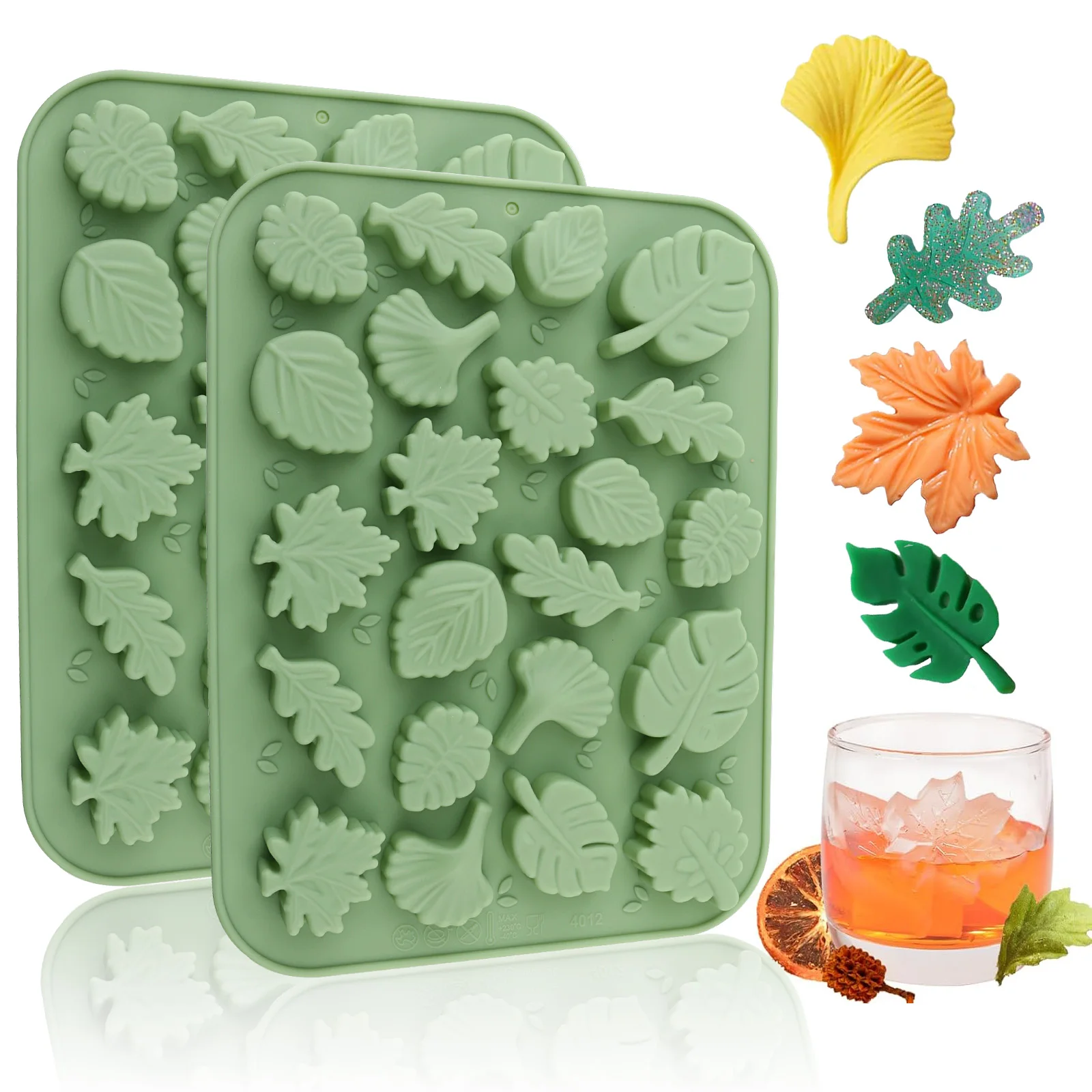 22-fach Silikon-Blattform für Schokolade in verschiedenen Formen, geeignet für Süßigkeiten, Eiswürfel, Gummipasten, Gummibärchen und DIY-Backarbeiten