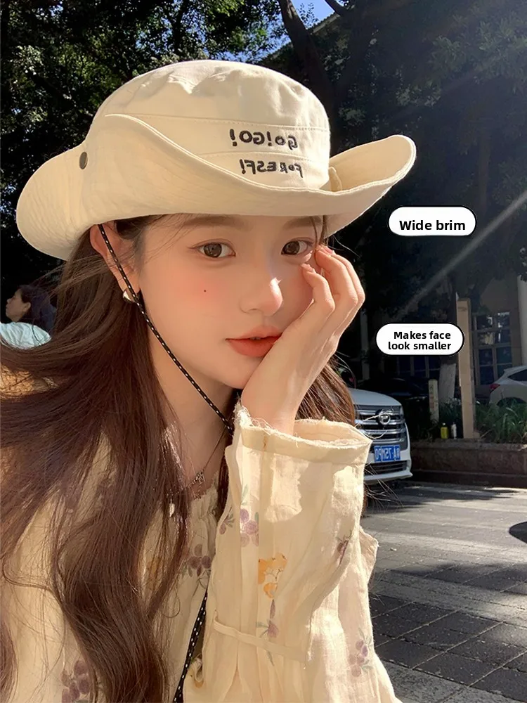 Cute Letter Embroidery Drawstring Fishing Cap Summer Outdoor Travel Sun Protection Climbing Hat Camping Sunshade Cap for Youth
