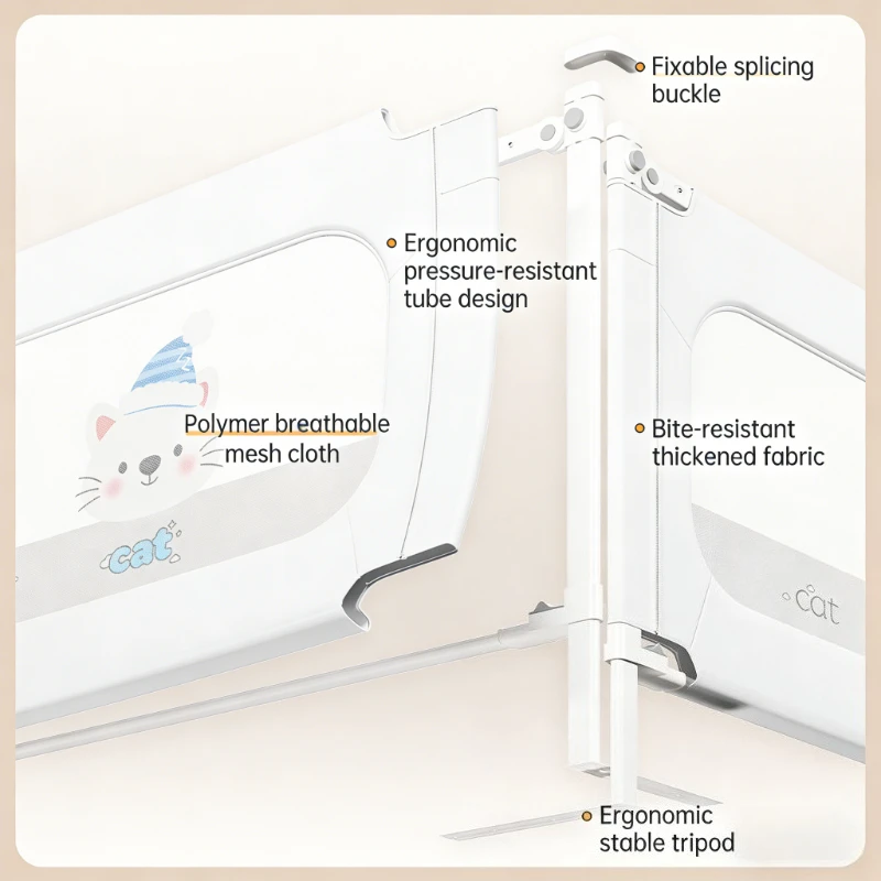 ชุดรั้วกั้นเตียงเด็กแบบ 3 แผง - ราวกั้นนิรภัยแบบยกได้สำหรับเตียงเด็กแบบยกสูง, ราวกั้นด้านข้างแบบระบายอากาศ