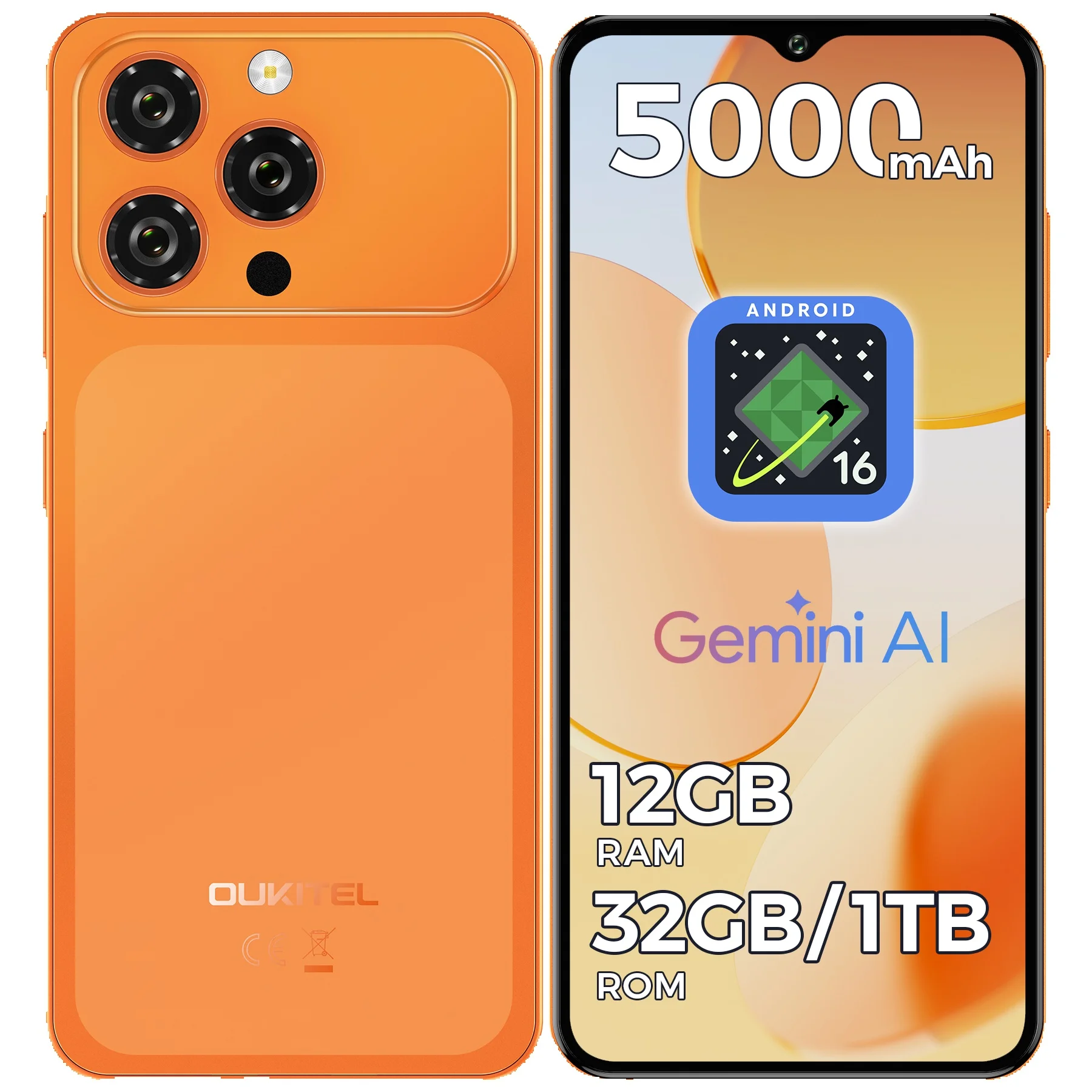 OUKITEL C17 Entsperrtes Handy, Android 16, 6,52-Zoll-Display, Mobiltelefon, 12GB (3+9GB) RAM + 32GB ROM, 5000mAh Akku, 13MP Kamera, Dual-SIM, Günstiges Smartphone 4G LTE, Global Entsperrtes Handy,