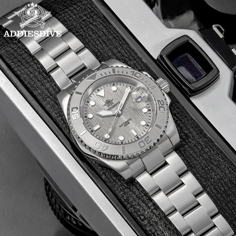Addiesdive 41mm branco cinza dial nh35 automático 200m mergulho relógio masculino moldura de cerâmica azul lume vidro safira relógios mecânicos