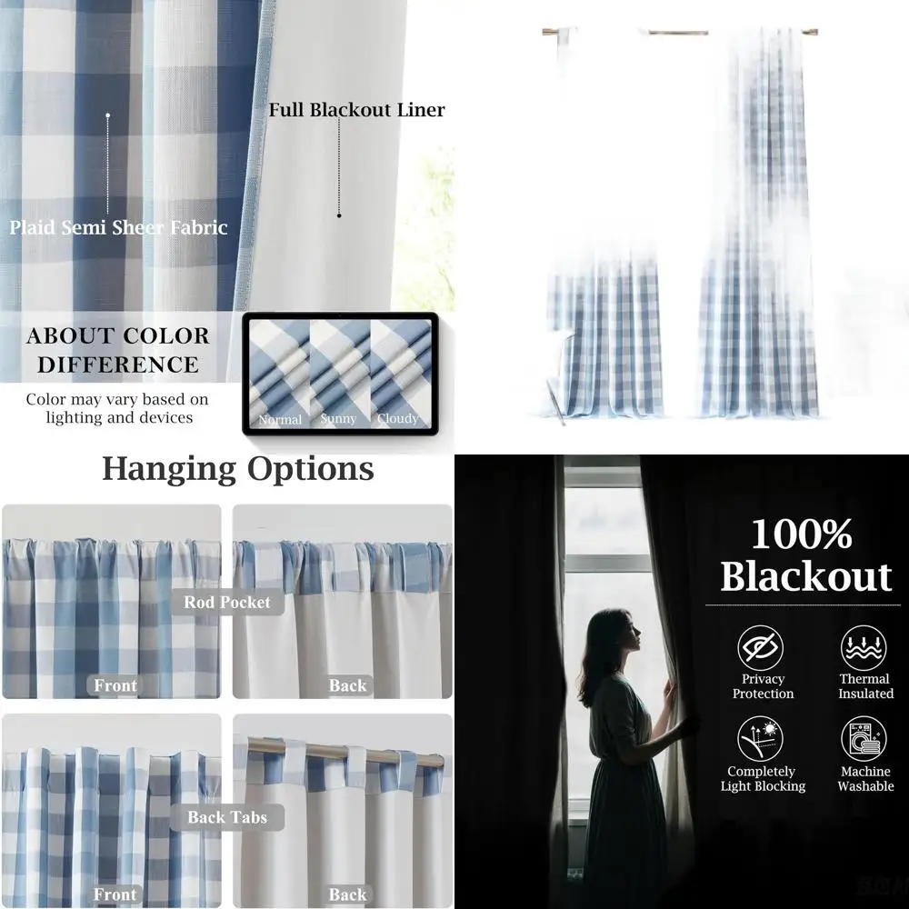 

90 длинных светонепроницаемых штор в клетку «Буффало», пыльно-голубые утепленные шторы в клетку «Гингем», декор для окон в стиле фермерского дома, комплект 40Ш x 90Д