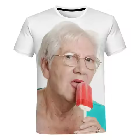 Summer creative funny lady licking red Popsicle 3D printed T-shirt Cute grandma