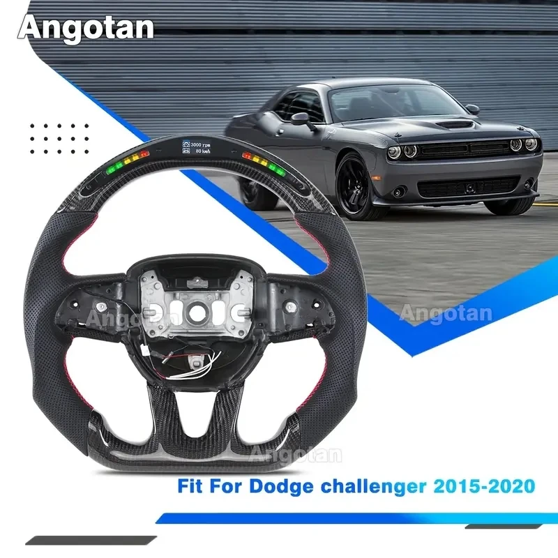 2015 To 2022 Challenger HELLCAT Exclusive Carbon Fiber Steering Wheel, Perforated Leather D-shaped Racing Steering Wheel