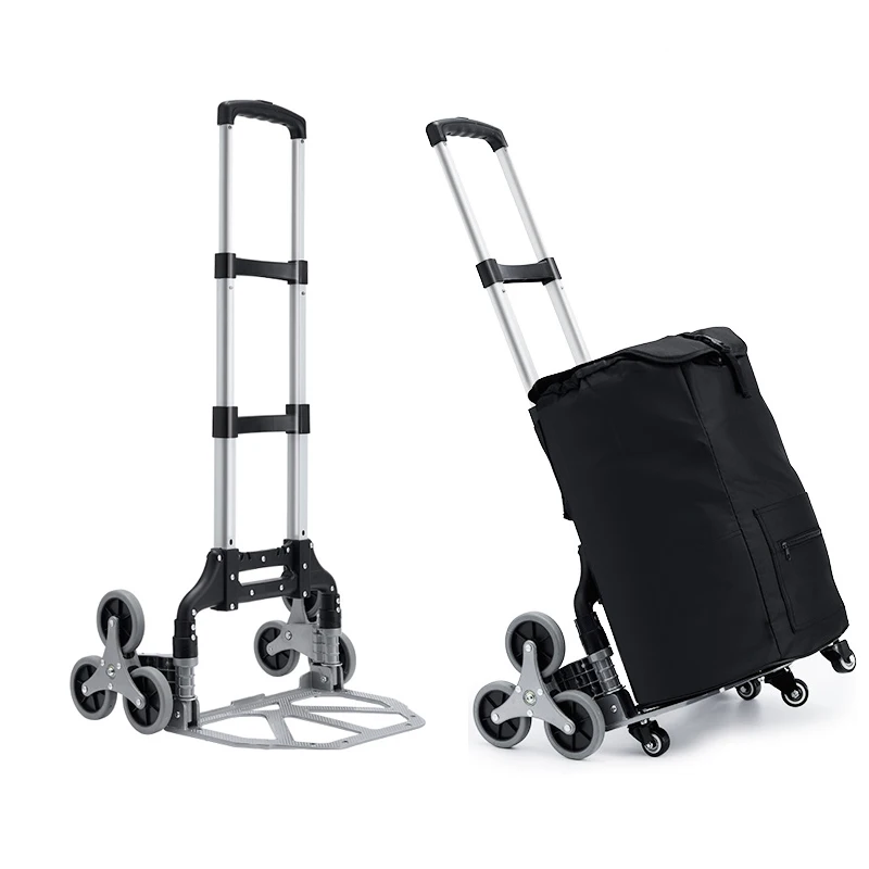 

75KG All Terrain Stair Climbing Cart Hand Truck Folding Trolley Portable Home Use Cart for Upstairs Cargo with Bag