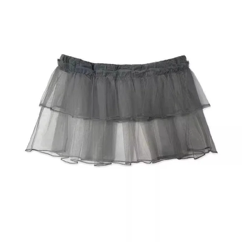 Y2k Mesh Tulle Layering Mini Skirt Women Balletcore Layered Ruffle Apron Skirt Harajuku Punk Sheer Mesh Skirt Sexy Street Style
