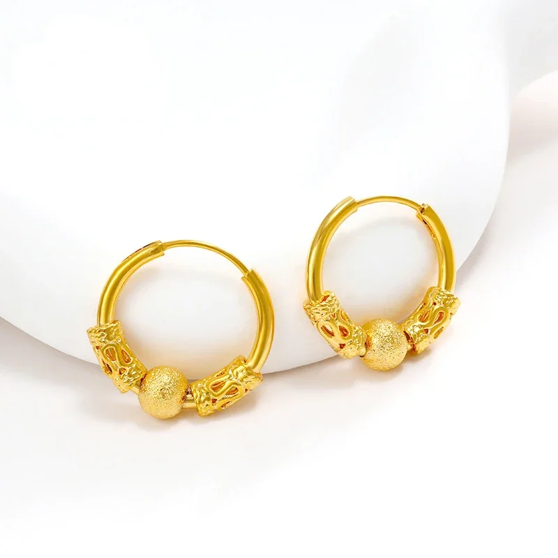 Gold color Bead Carrying Earrings for Women Solid Gold Stud Earring Not Fade Wedding Engagement Christmas Jewelry Earring Gifts