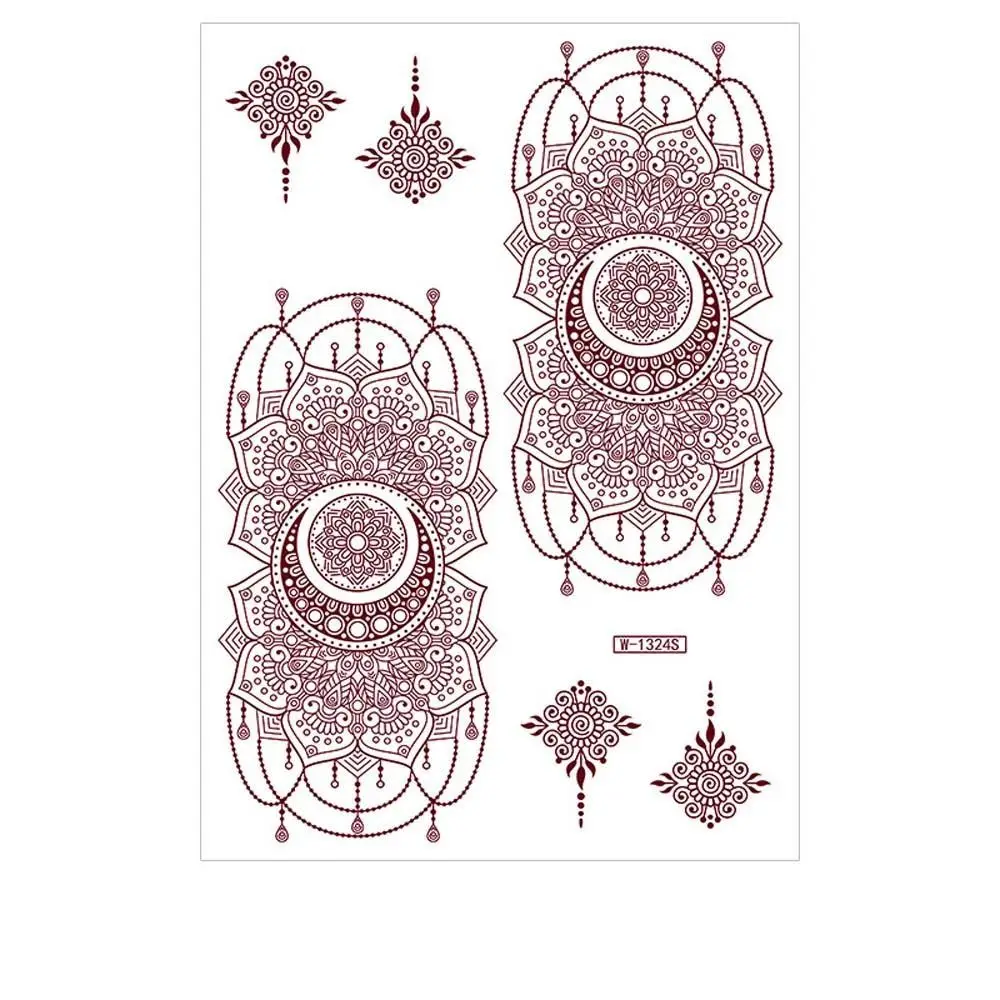 

Красные наклейки-тату хной, переводные тату-наклейки для ног и рук, временные фальшивые татуировки для женщин, индийские цветочные узоры