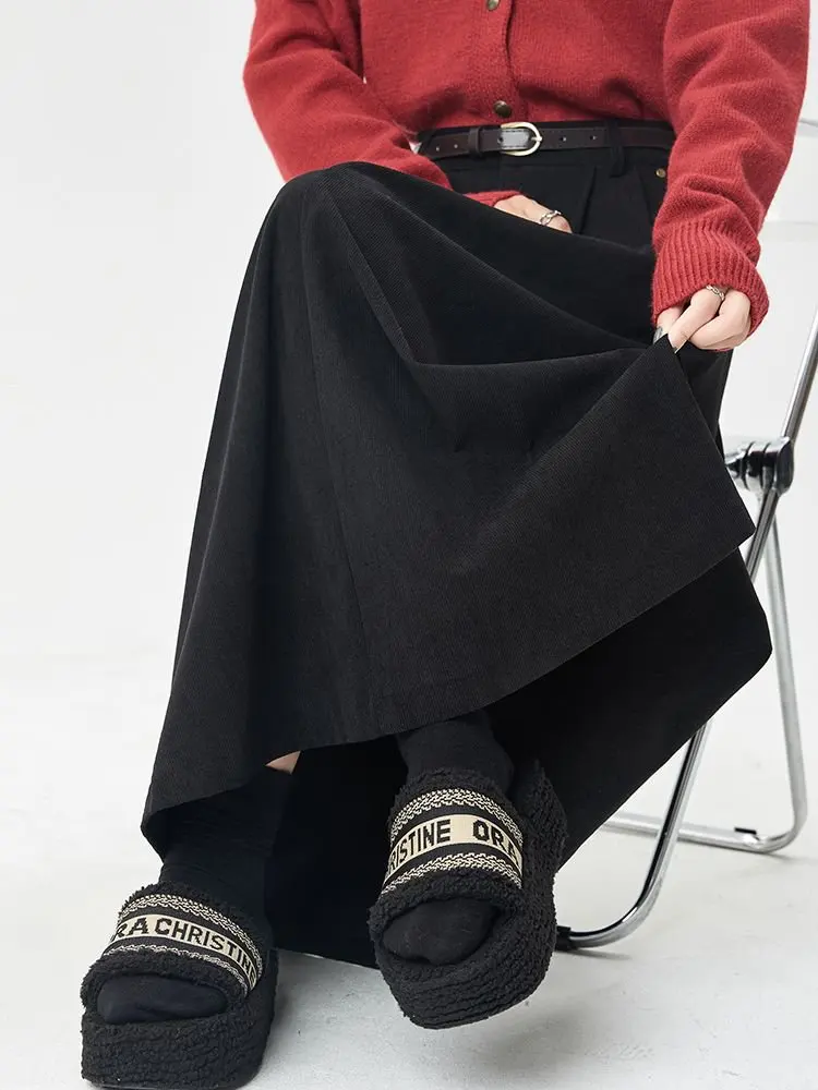 الكورية نمط أنيق سروال قصير ألف خط تنورة للنساء الخريف الشتاء عادية ريترو كبير سوينغ التنانير الطويلة سيدة