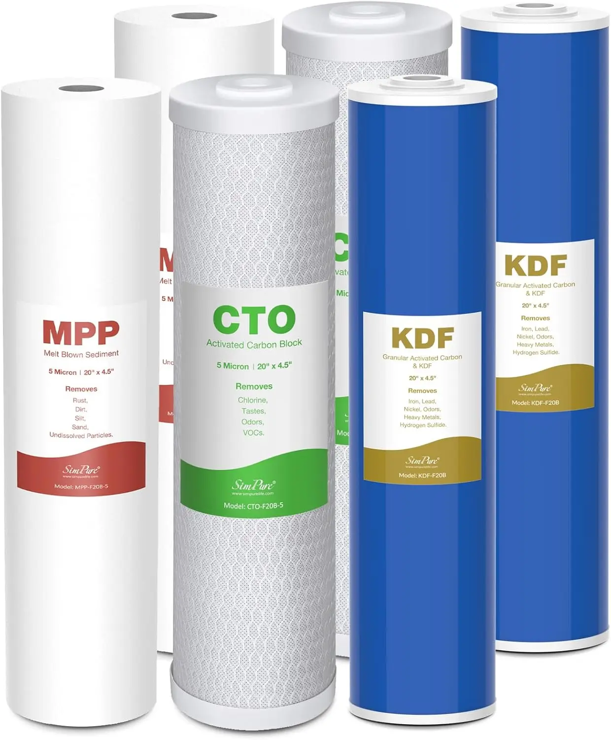 

3-ступенчатый сменный фильтр для воды 20 x 4,5 дюйма, полипропиленовые фильтры для воды CTO с карбоном и GAC/KDF для тяжелого металла