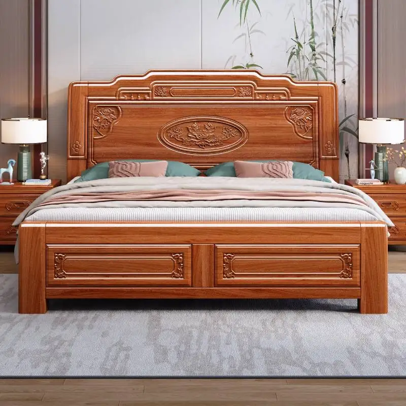 

Unique Wood Carved Bed House Retro Designs Headboards King Size Bed Bedroom Double Luxury Cama Matrimoniales Home Furniture