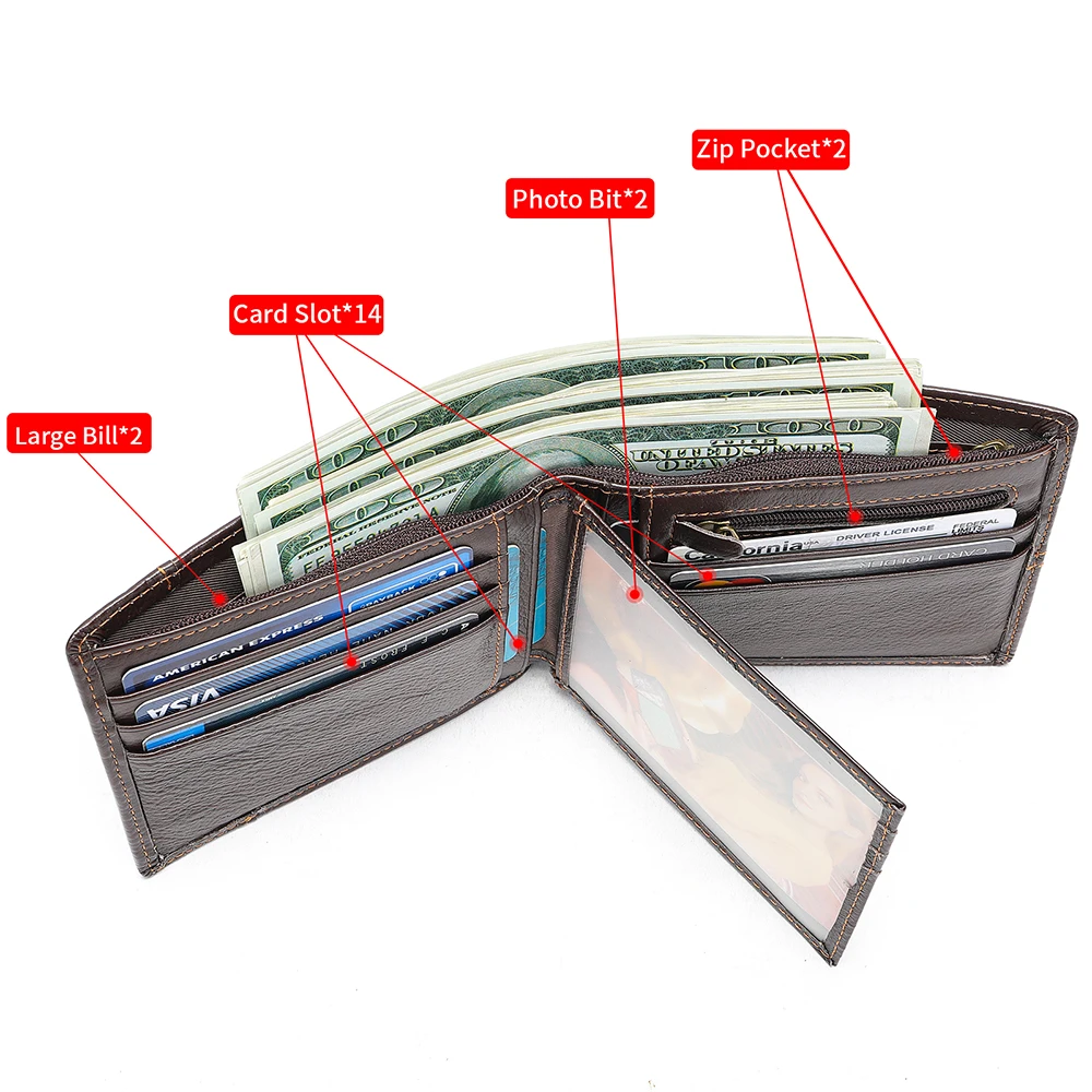محفظة ويستال من الجلد الطبيعي مع محفظة للعملات المعدنية ومحفظة RFID للرجال وحقائب النقود