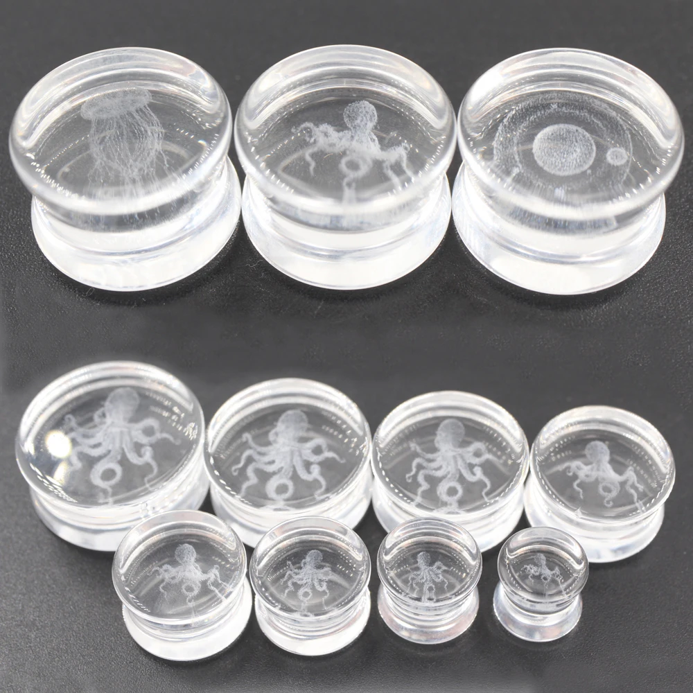 Alisouy 1PC Octopus Jellyfish Solar System Round Glass Ear Plugs Tunnel Guages Stretcher Expander Earrings Piercing Body Jewelry