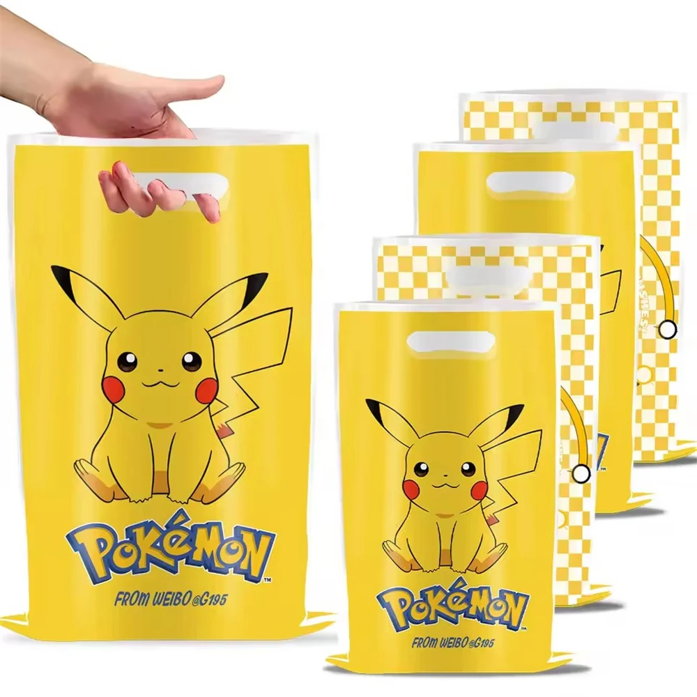 Bolsas de regalo de fiesta de Pokémon con asa, bolsas de regalos de Pikachu, bolsa de embalaje de dulces, bolsa de botín, decoración de fiesta de cumpleaños para niñas, 10/20 piezas