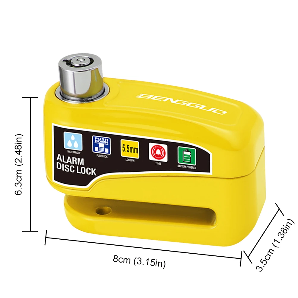 Motorcycle Bicycle Lock Alarm Protection Padlock Waterproof Brakelock with Keys Safety Anti-Theft Scooter Wheel Disc Brake Lock