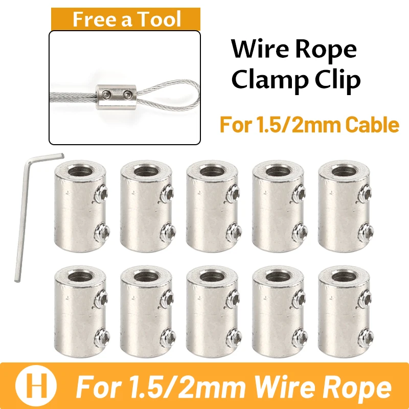 10PCS For 1.5/2mm Steel Wire Cable Clamp Double Hole Metal Copper Clips Stainless Steel Rope Sling Tools Fastening Accessories